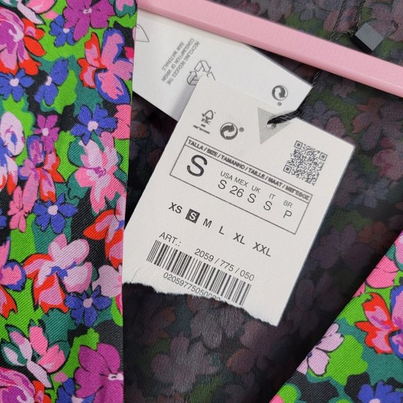 Zara Floral Print Dress Ditsy Multicolor V Neck Wrap Mini Size Small Womens - Picture 6 of 7